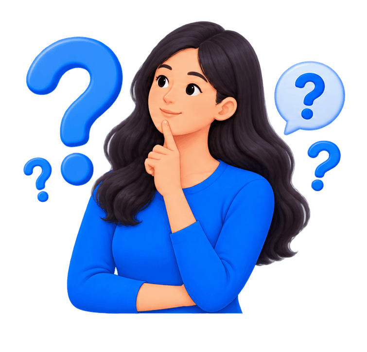 Woman thinking with question marks — frequently asked ABPM questions