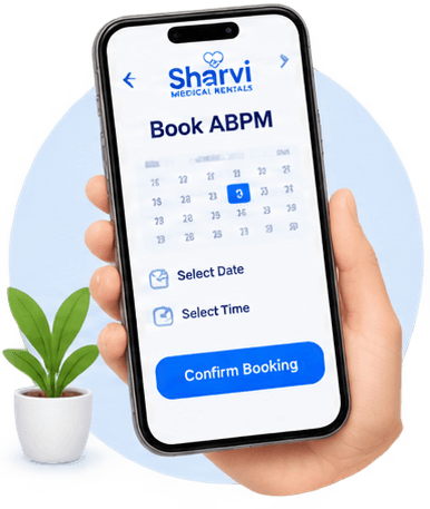 Phone showing Sharvi booking screen with calendar and confirm button