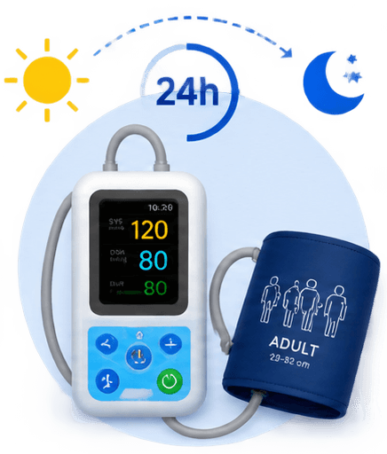 Device monitoring day and night — 24 hours ABPM or overnight sleep study