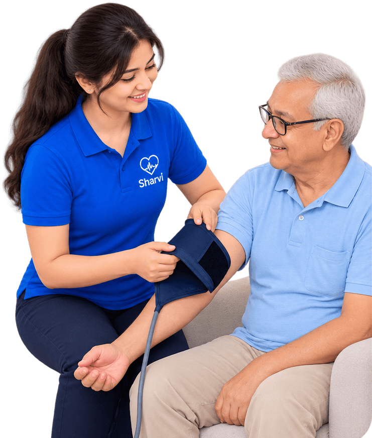 Sharvi technician removing ABPM device from patient at home
